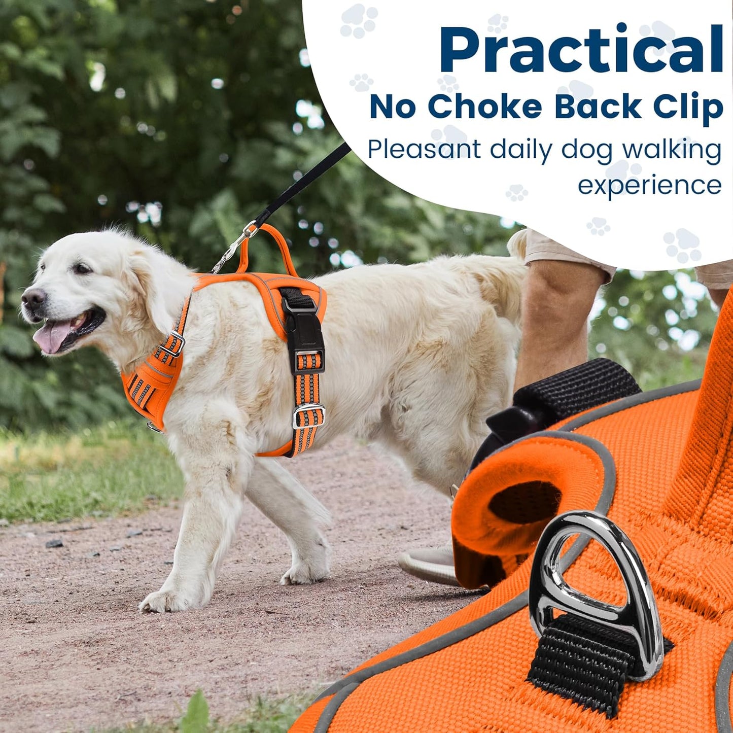 Funfox Dog Harness No Pull, Adjustable Pet Vest Harness, Super Soft Material with Vertical Handle Easy Control, Reflective Night Walking, 2 Leash Clips for Medium Sized Dogs, Orange, M