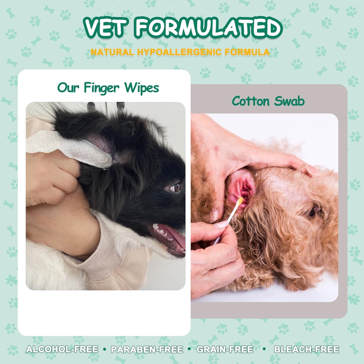 60 ct Pet Ear Finger Wipes for Dogs - Extra-Coverage and Large Design with Coconut Oil and Aloe Vera, Relieve Ear Itching and Inflammation, Remove Ear Wax and Debris, Soothing Cleansing Deodorizing