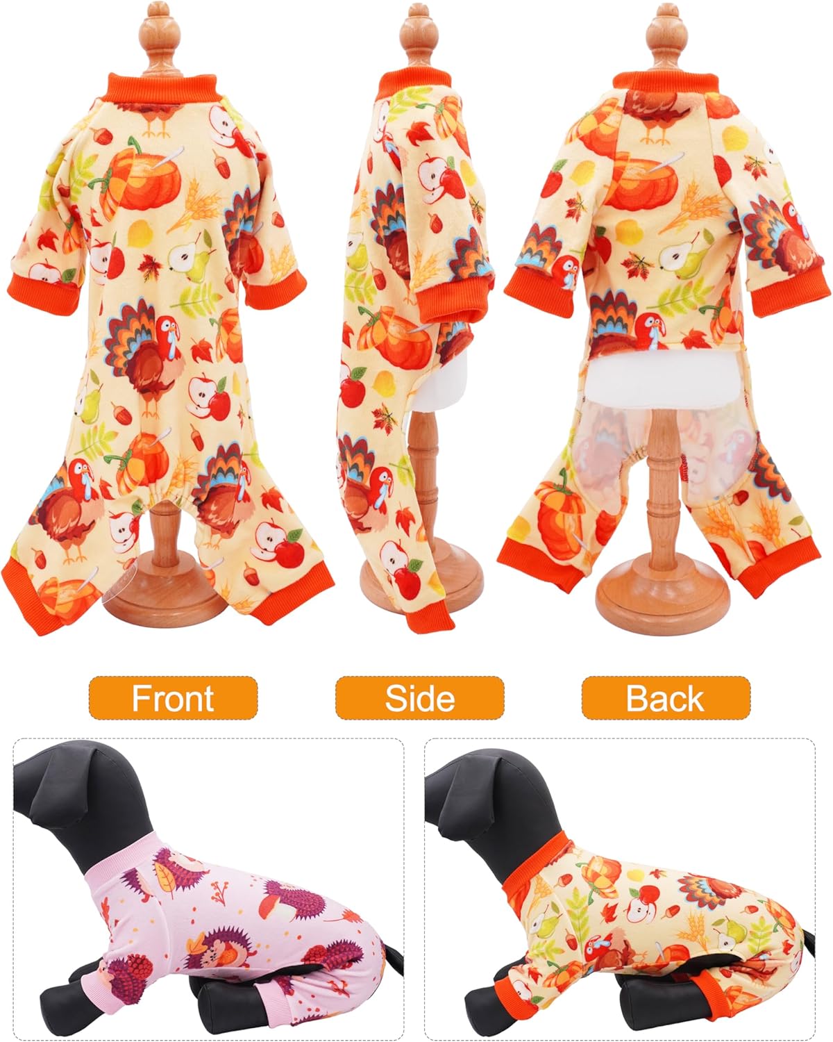 PET SHOW 4 Pack Fall Small Dog Pajamas Thanksgiving Clothes for Medium Dogs Girl Boy Soft Stretchy PJs Autumn Jumpsuit Puppy Onesies Outfits with Sleeve Pets Dachshund Costume XL