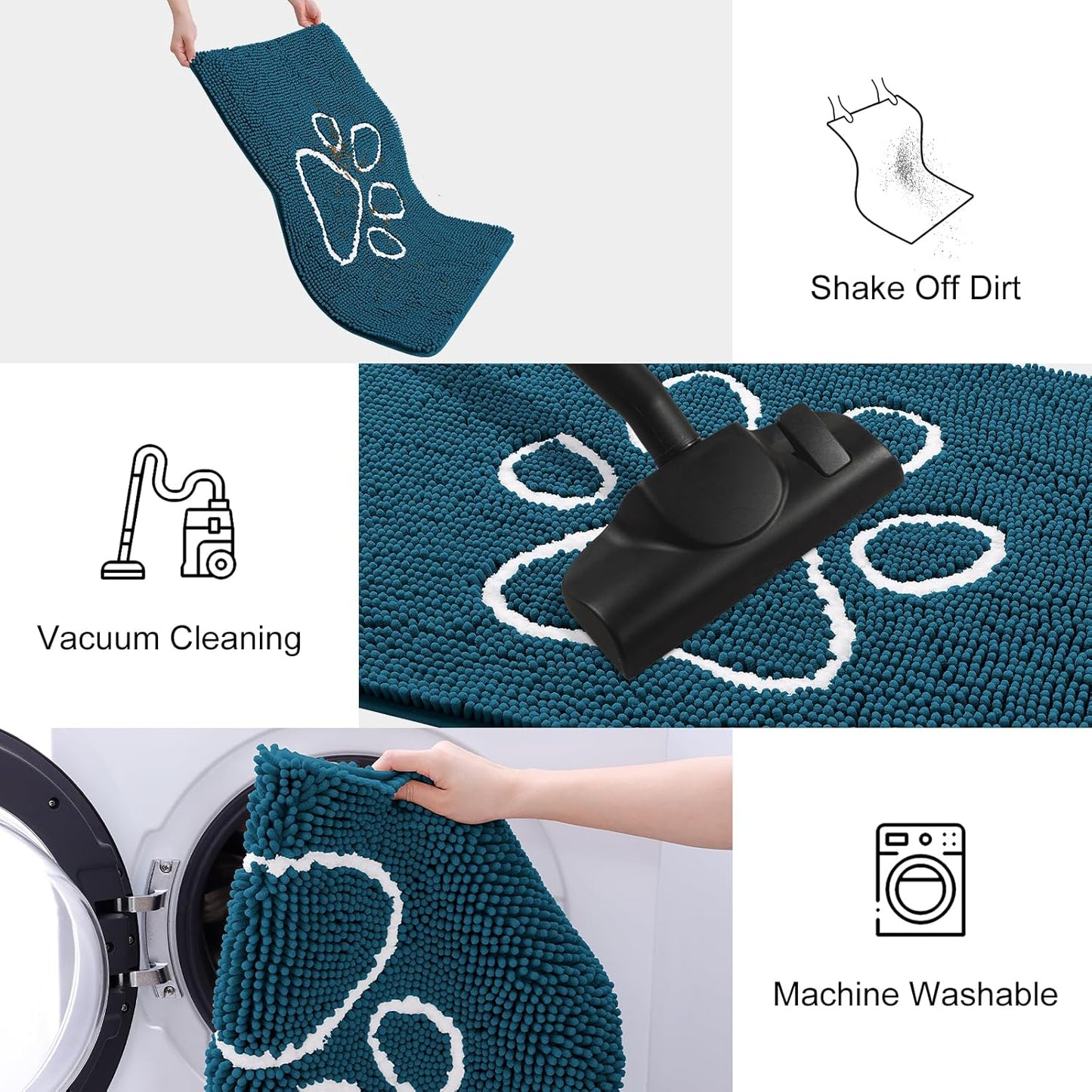 Smiry Dog Door Mat for Muddy Paws, Absorbent Dirt Trapper Non Slip Quick Dry Washable Chenille Mat for Mud Dogs, Entry Rug for Indoor and Outdoor (59x24 Inches, Atlantic Blue)