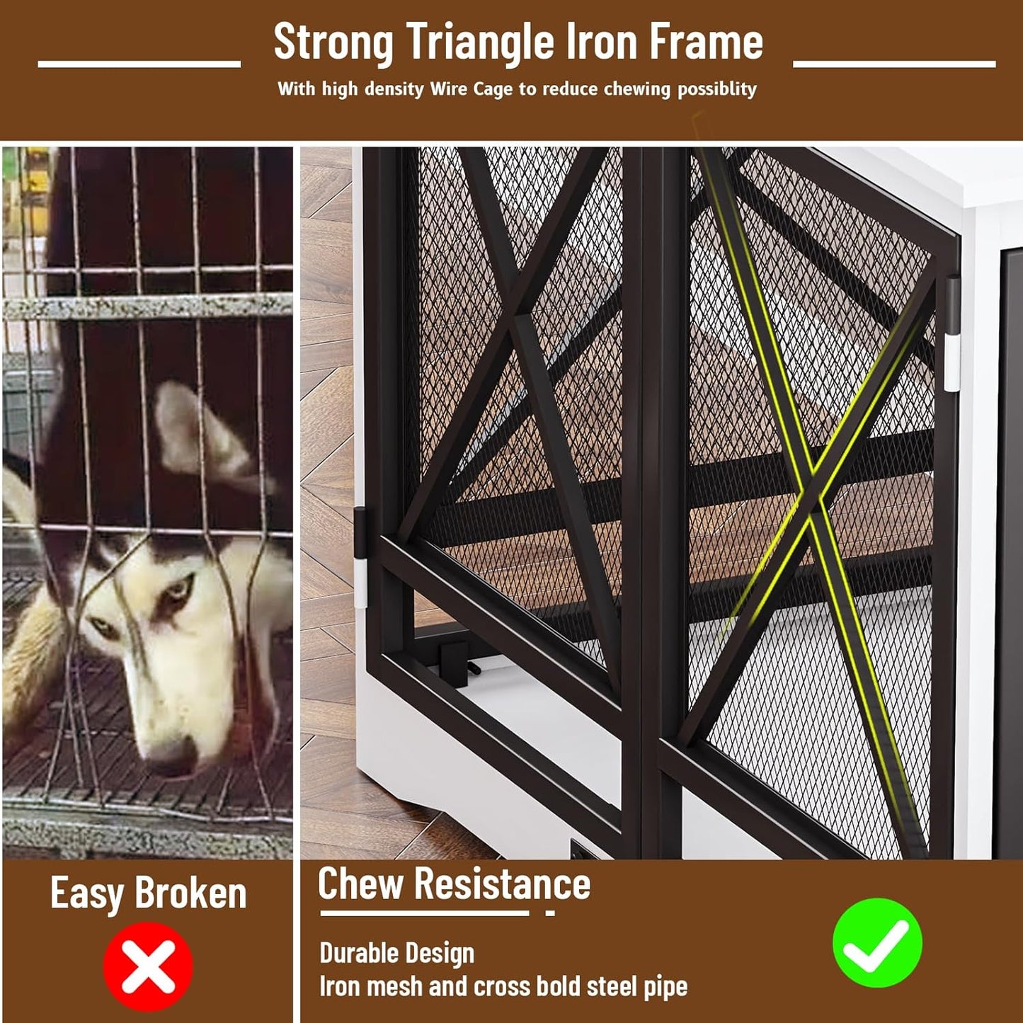 COZPAW Large Dog Crate Furniture - 48 inch Heavy Duty Dog Kennel Indoor for XLarge Breed with Double Doors, Wooden Dog Cage XL Modern Decorative End Table Pet House (White)