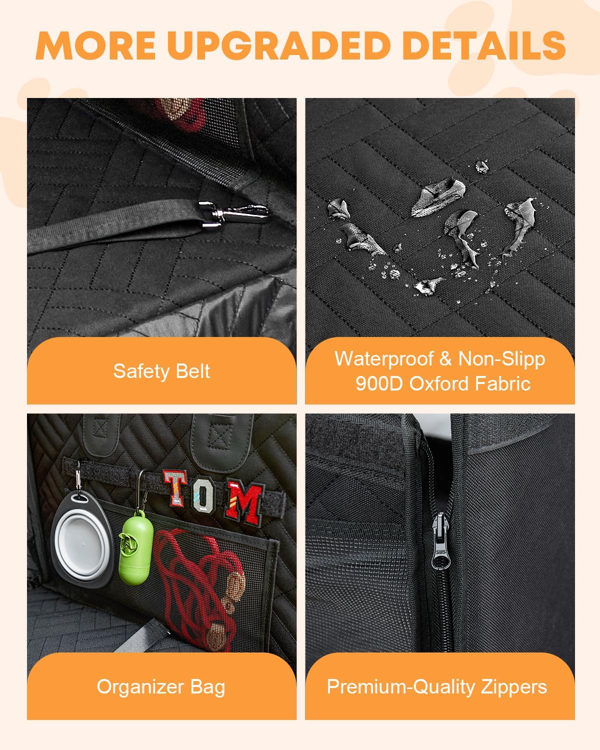 Kohree Dog Car Seat Cover for Small Dogs, Hard Bottom Dog Car Seat Cover for Back Seat with Upgraded PVC Pipe, Waterproof 900D Car Hammock for Dogs Pet Back Seat Extender for Cars SUV Truck-S