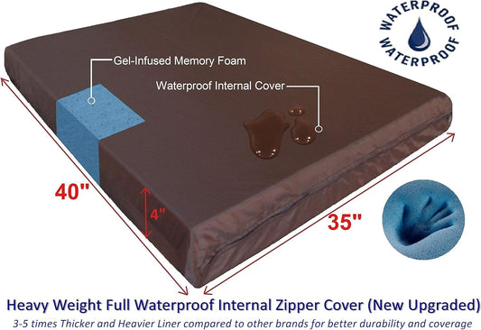 Dogbed4less Luxury Extra Large Orthopedic Memory Foam Dog Bed for Large Dogs with Durable Waterproof Internal Case, Removable Washable Denim Cover and Extra Bonus Pet Bed Cover, XL 40X35X4, Blue