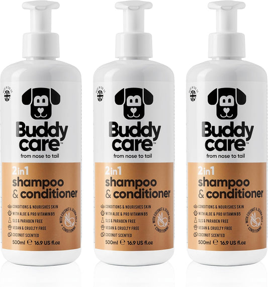 2in1 Dog Shampoo & Conditioner by Buddycare | Coconut Scented | with Aloe Vera and Pro Vitamin B5 (50.72oz)