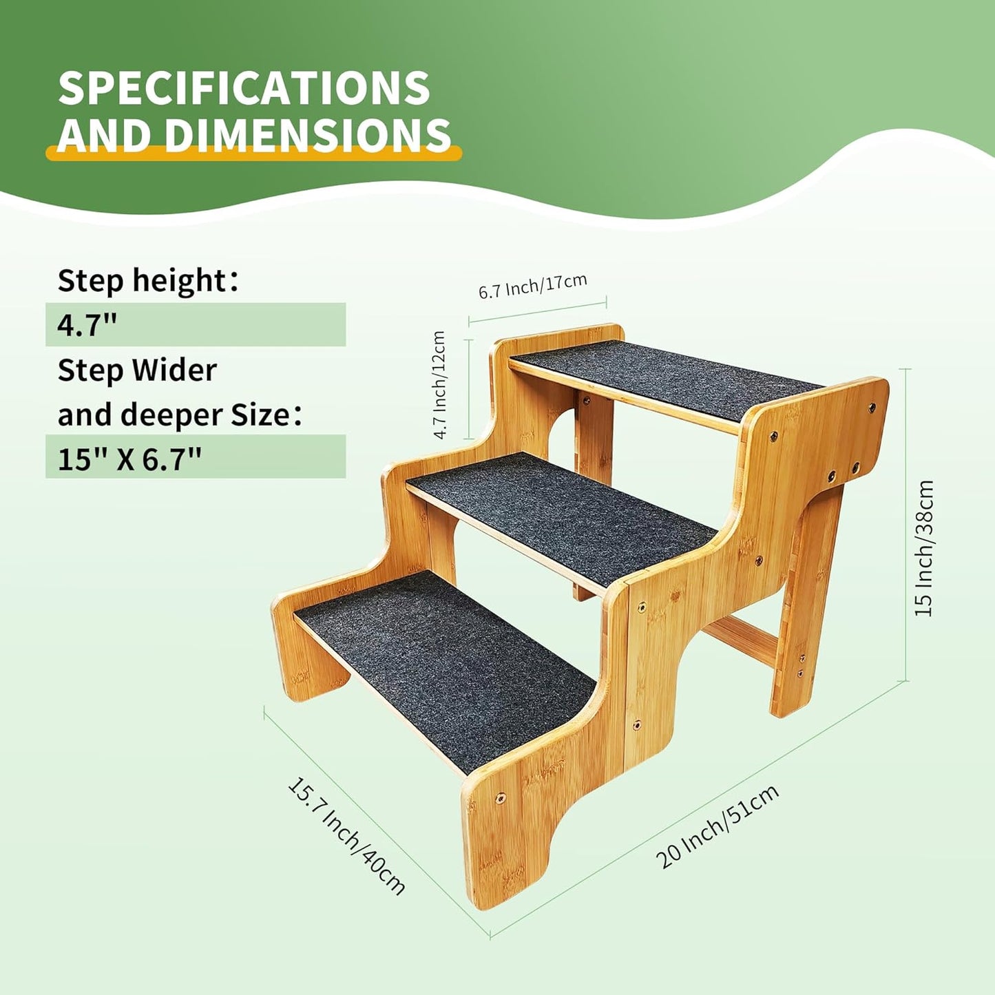 Dog Stairs for Small Dogs,3-Step Bamboo Wooden Dog/Pet/Cat Steps Ramp for Couch Sofa,Bed and Car, Can Support Weighing Up to 160 LB,