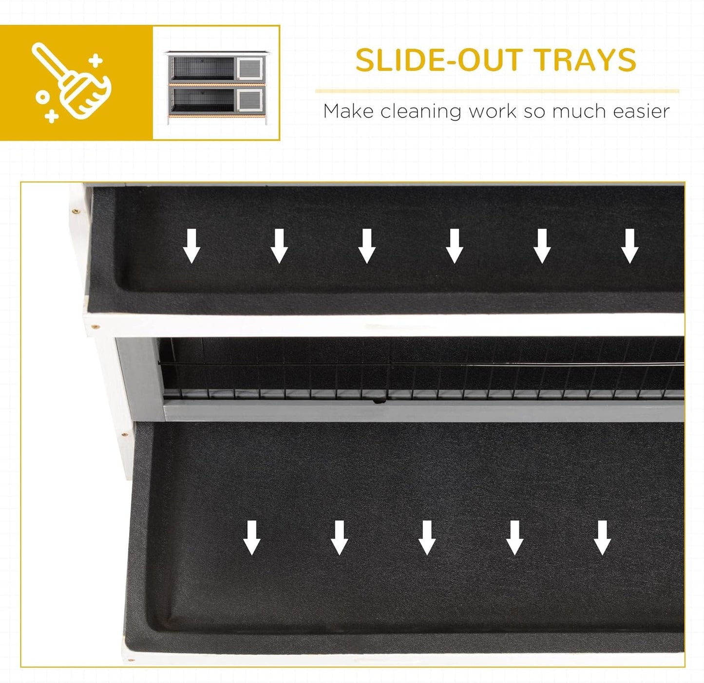 PawHut 54" 2-Story Large Rabbit Hutch Bunny Cage Wooden Pet House Small Animal Habitat with Lockable Doors, No Leak Tray and Waterproof Roof for Outdoor/Indoor Dark Grey