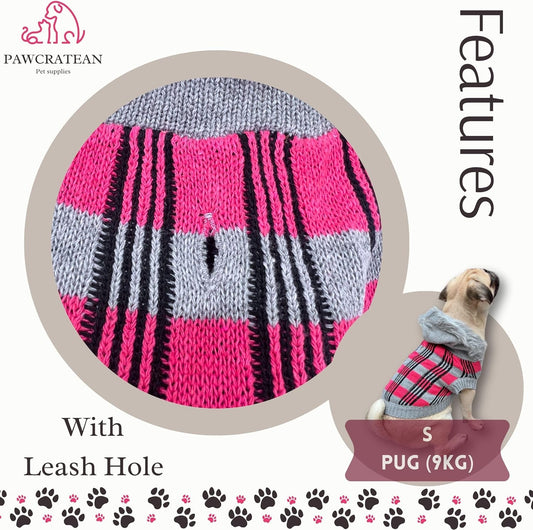 Cute Sweater for Dogs and Cats Soft Flannel Pet Outfit Warm and Cozy Animal Hoodie Small to Large Pet Clothes for Halloween Parties and Everyday Wear (Medium, Pink Checkered with Hat)