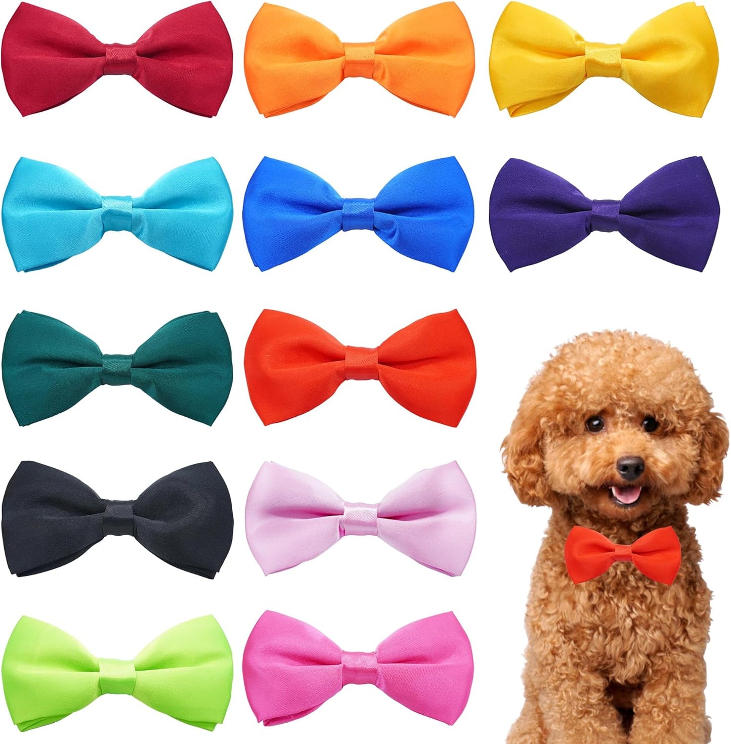 PET SHOW 12 Colors Plain Small Dogs Collar Embellishment Attachment Bow Ties Puppies Cats Collar Charms Accessories Slides Bowties for Birthday Wedding Parties Assorted Pack of 12