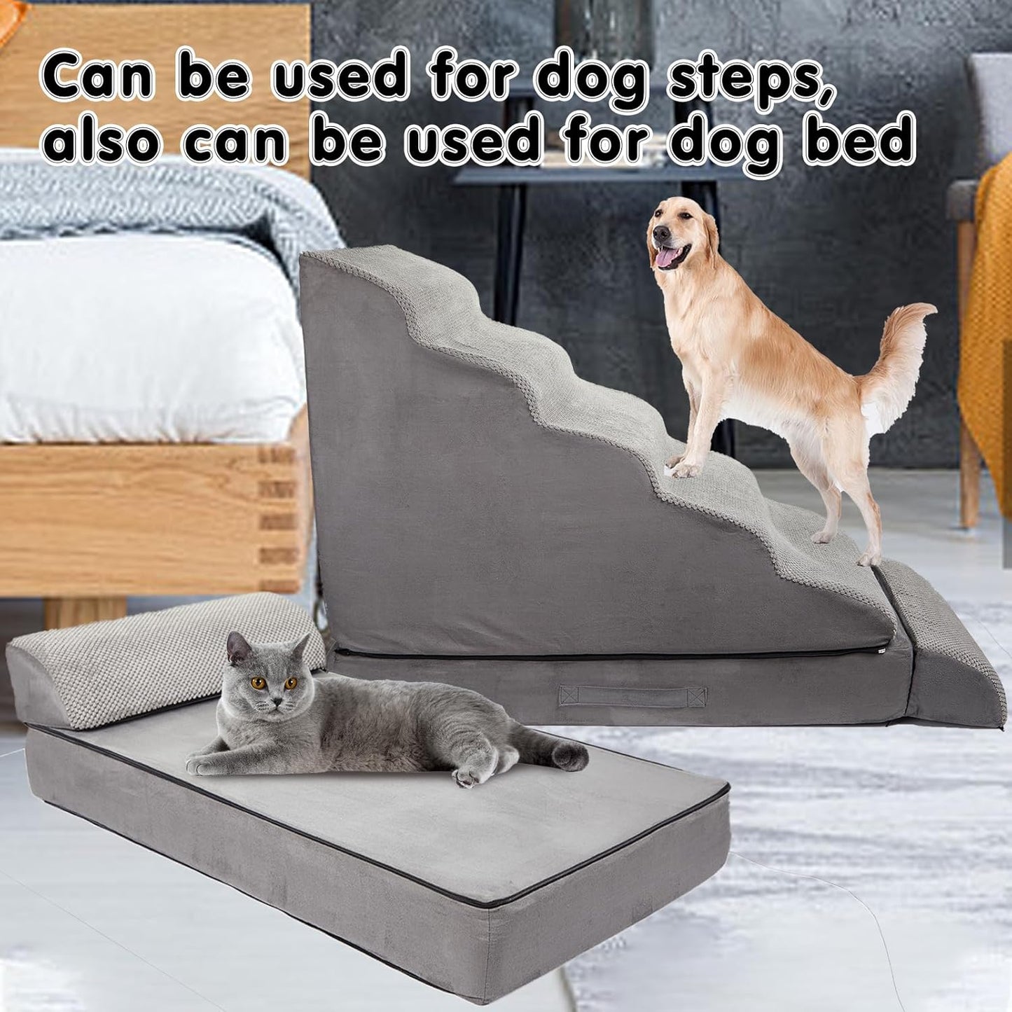 Dog Stairs & Steps for High Beds 30 Inches Tall, LitaiL 6 Steps Pet Stairs/Steps for Beds 24-30inch High for Small Large Dogs, Non-Slip Dog Ramps/Ladder for Old Dogs/Cats