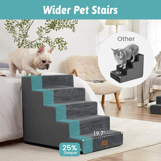 Dog Stairs for Small Dogs, 5 Tier Wider Pet Stairs for High Beds, 23.6" H Non-Slip Dog Steps for Old Cats, Puppies, Small Medium Dogs, 29.5x19.7x23.6 inch, Dark Grey