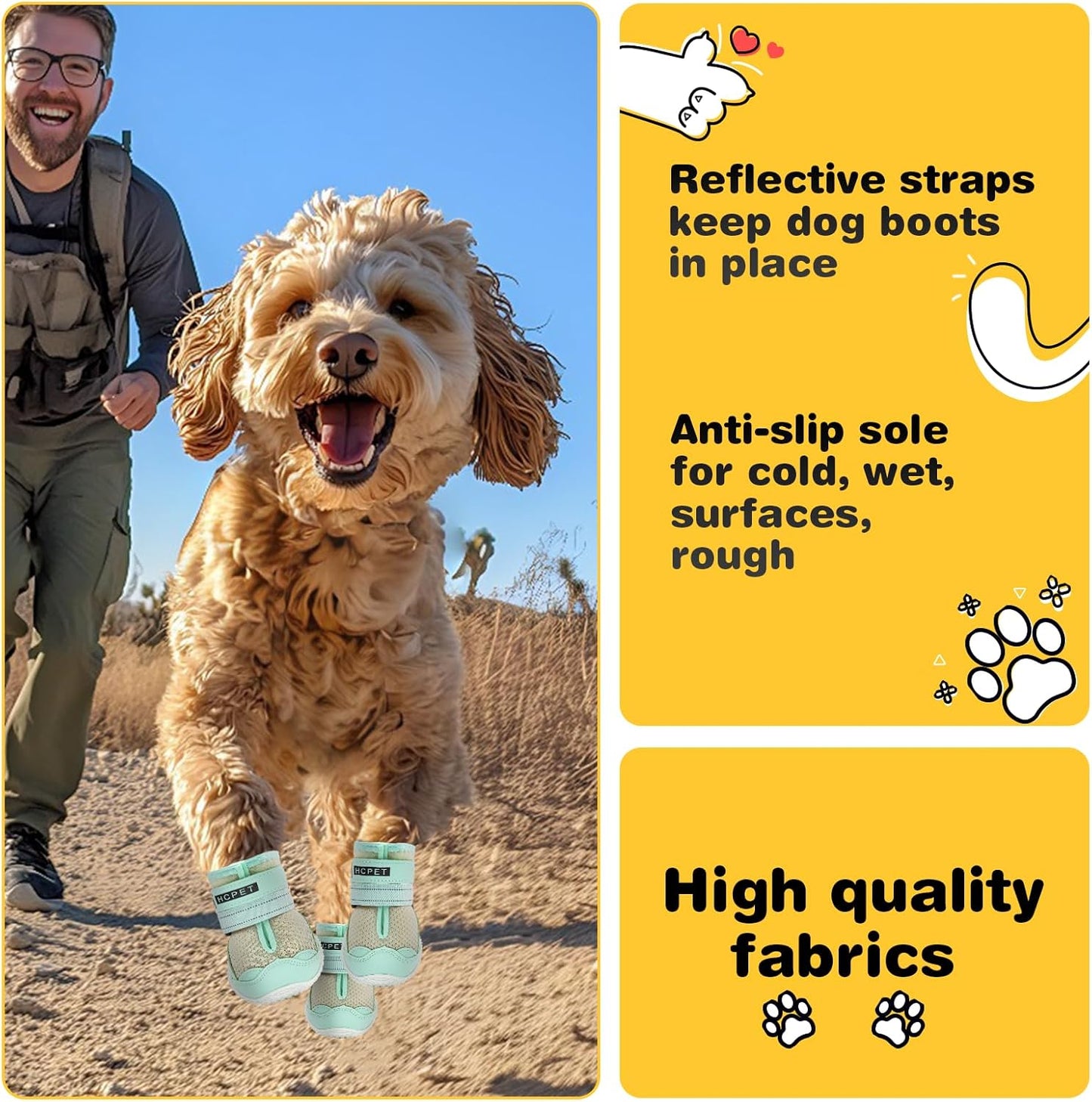 Hcpet Dog Shoes for Large Dogs, Breathable Dog Booties for Small Medium Dogs, Anti-Slip Dog Boots & Paw Protectors for Hot Pavement Winter Snow Hiking with Reflective Straps Green Size 7