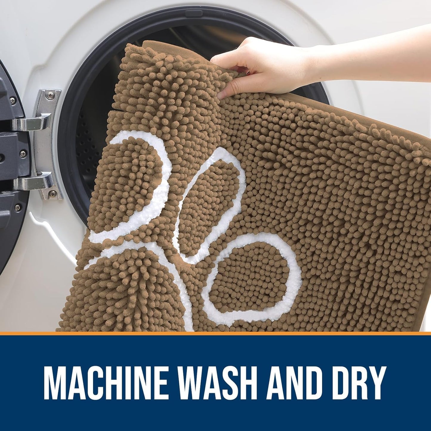 OLANLY Door Mat for Muddy Dog Paws 59x24, Ultra Absorbent Chenille Mud Doormat with Paw Print Design, Non-Slip Washable Doormat for Indoor Entryway, Quick-Dry Pet Bed Mats for Dirty Dogs, Tan