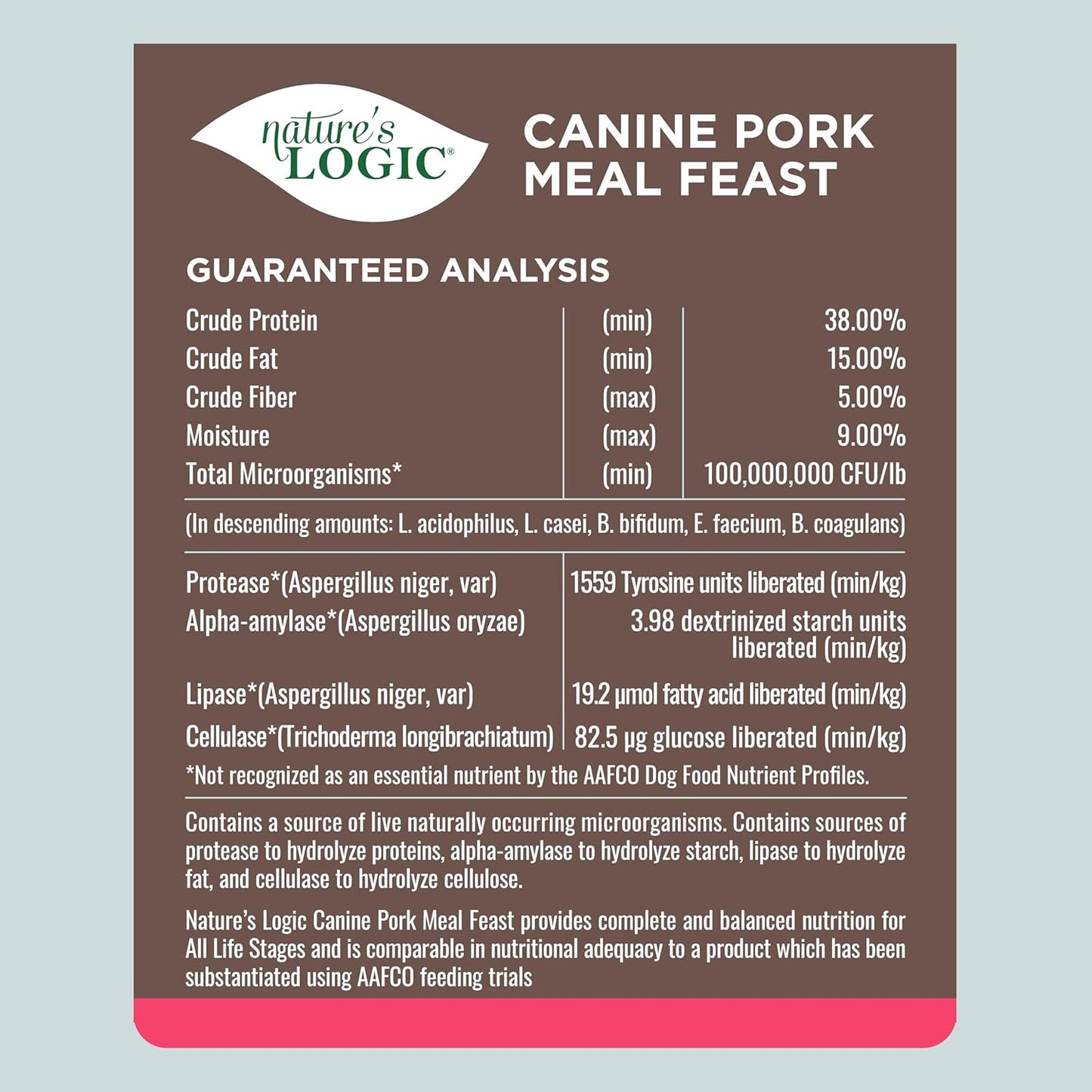 NATURE'S LOGIC Dry Dog Food - 100% Natural - No Synthetics - for All Ages, Sizes, Breeds - Free from Common Allergens, High Protein - Pork Meal Feast, 13lbs