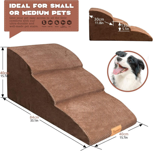Topmart High Density Extended Foam Dog Ramp&Steps 3 Tiers,15.7" High,Non-Slip Dog Stairs with Waterproof Cover,Soft Foam Pet Ladder,Best for Injured,Older Cats,Pets with Joint Pain