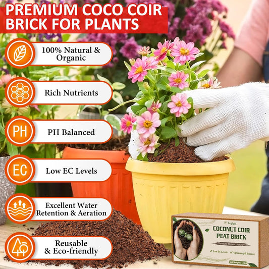 Legigo 8 Pack Coco Coir Bricks (11.2lb), 100% Organic Coconut Coir Fiber Potting Soil for Plants, Compressed Coco Peat Seed Starter, Coconut Husk Potting Mix for Indoor & Outdoor Plants, Gardening