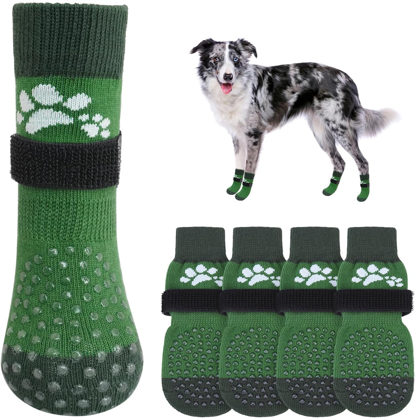 SCENEREAL Anti Slip Dog Sock to Prevent Licking Paws for Hardwood Floors, Boots & Paw Protector Shoes for Hot/Cold Pavement with Grippers, Double Sides Grips for Small Medium Large Senior Dogs, M