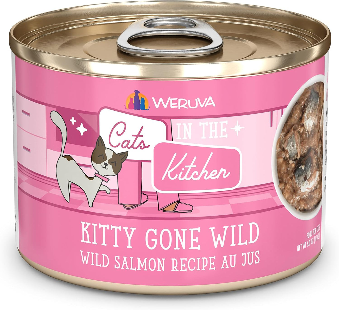 Weruva Cats in The Kitchen, Kitty Gone Wild with Wild Salmon Au Jus Cat Food, 6oz Can (Pack of 24)