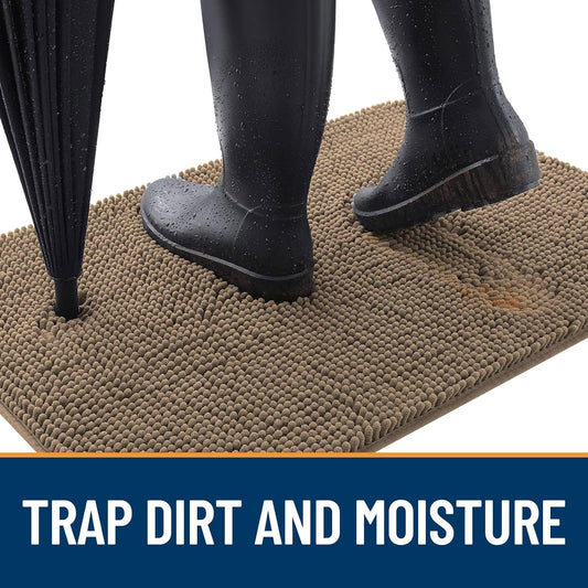 OLANLY Dog Door Mat for Muddy Paws 40x24, Absorbs Moisture and Dirt, Absorbent Non-Slip Washable Doormat, Quick Dry Chenille Mud Mat for Dogs, Entry Indoor Entryway Carpet for Inside Floor, Tan