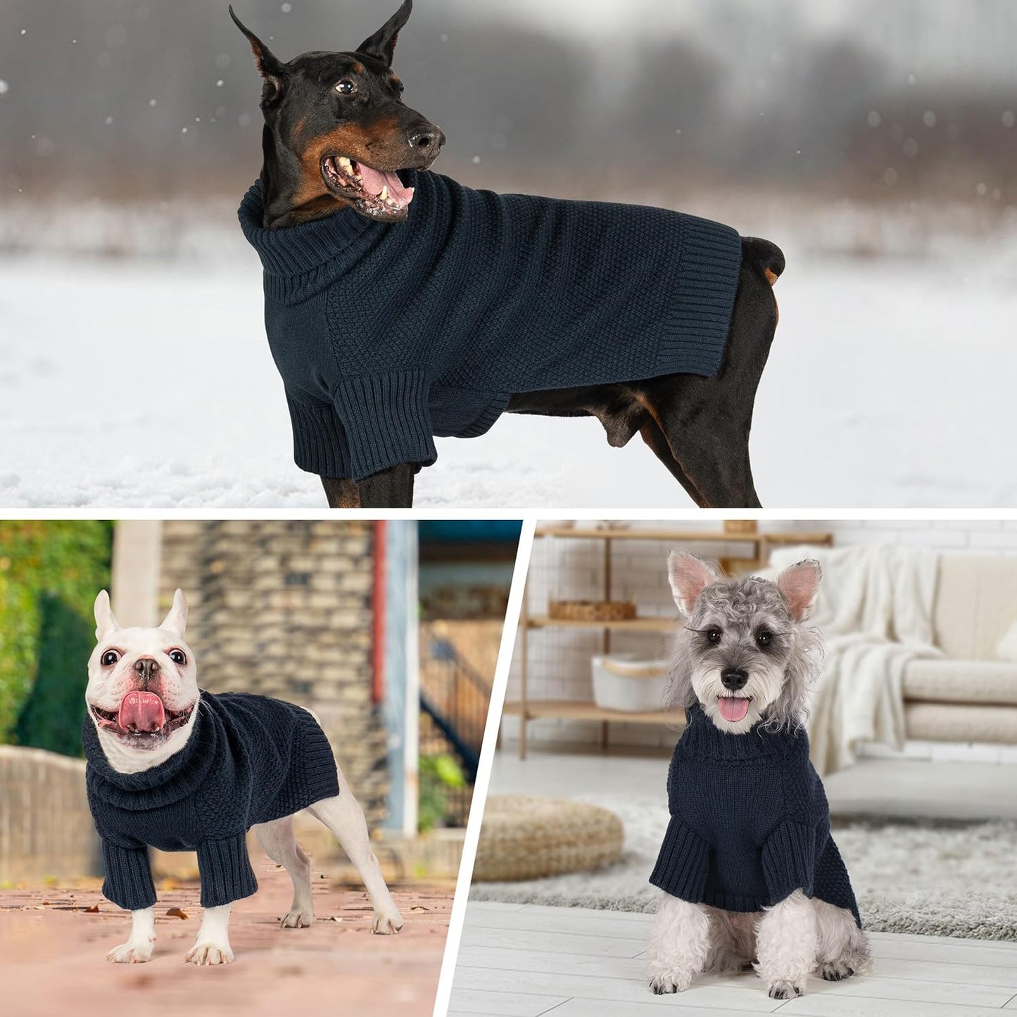 cyeollo 2XL Dog Sweater, Warm Stretchy Sweaters for Large Dogs Boy, Pullover Knitted Thermal Winter Big Dog Clothes with Sleeves, Turtleneck Pet Beagle Border Collie Apparel, Navy XXL