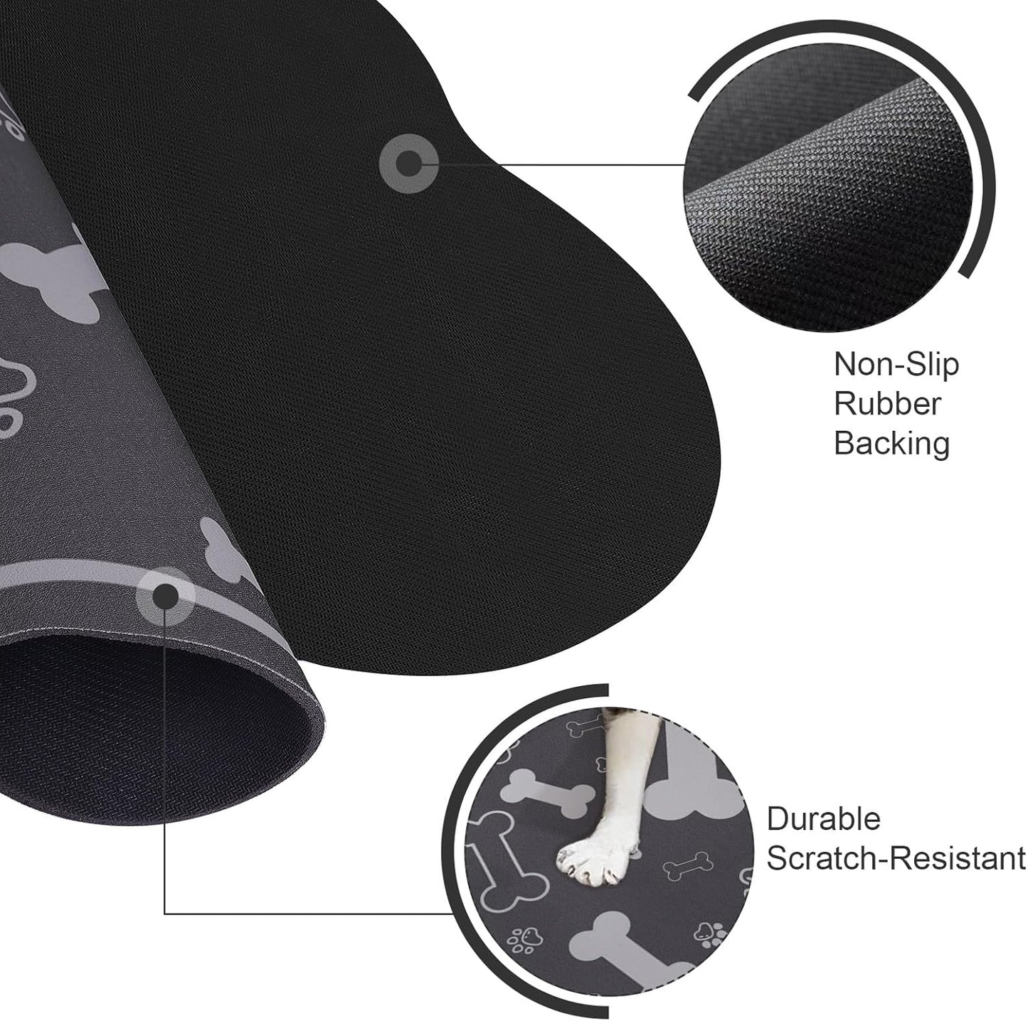 Dog Cat Food Mat,Rapid Absorbent Pet Feeding Mat, Bone Shaped Dog Placemat Water Bowl Mat with Rubber Backing,No Stains Dog Cat Food Mats Indoor, Pet Accessories Supplies 16"×24" Dark Grey