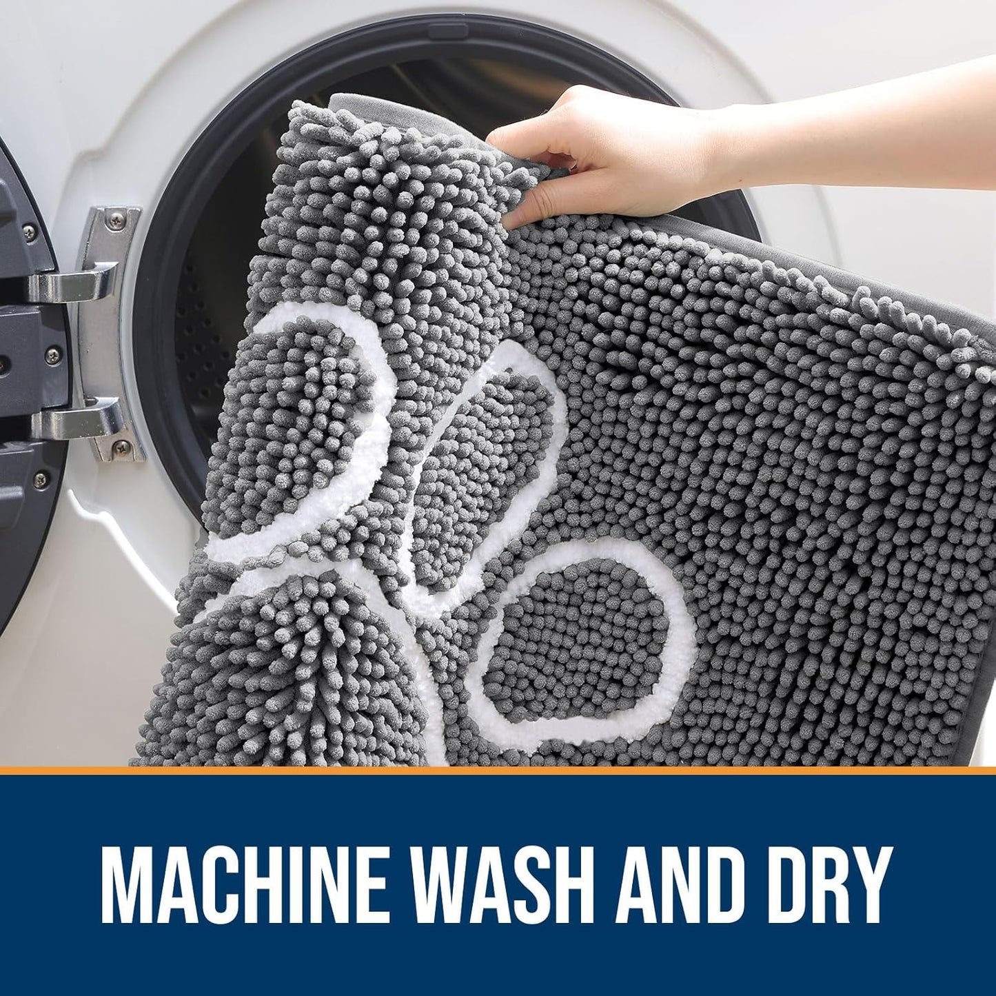 OLANLY Door Mat for Muddy Dog Paws 36x24, Absorbent Chenille Mud Doormat with Paw Print Design, Non-Slip Washable Doormat for Indoor Entryway, Quick-Dry Pet Bed Mats for Dirty Dogs, Grey and White