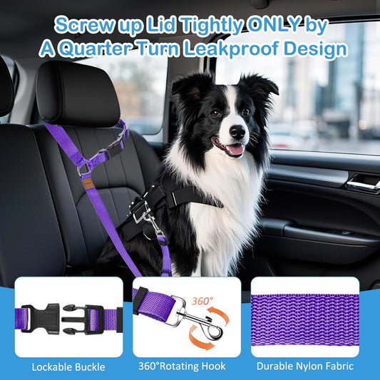 3 Pack Dog Seat Belt for Car, Car Headrest Restraint Adjustable Nylon Fabric, Dog Restraints Vehicle Seatbelts Harness (Black & Red & Purple)