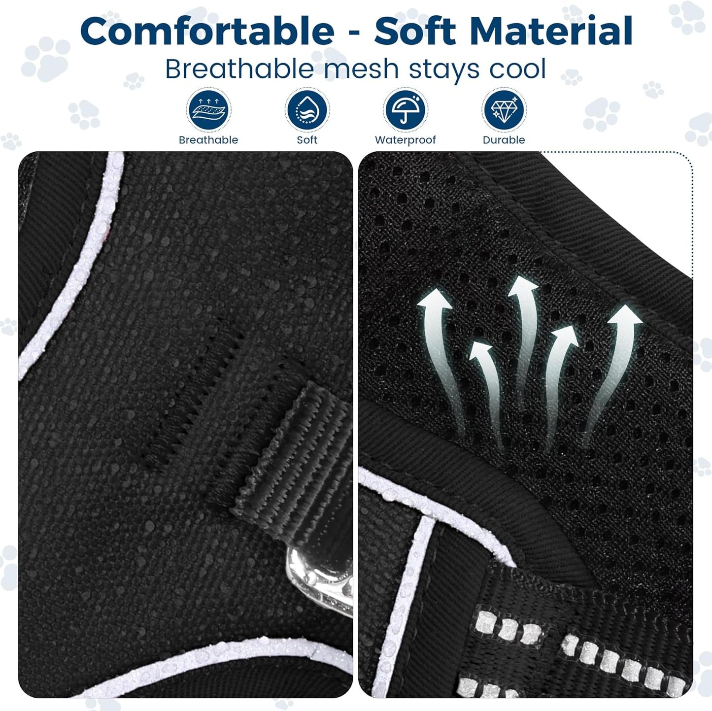 Funfox Dog Harness No Pull, Adjustable Pet Vest Harness, Super Soft Material with Vertical Handle Easy Control, Reflective Night Walking, 2 Leash Clips for Medium Sized Dogs, Black, M