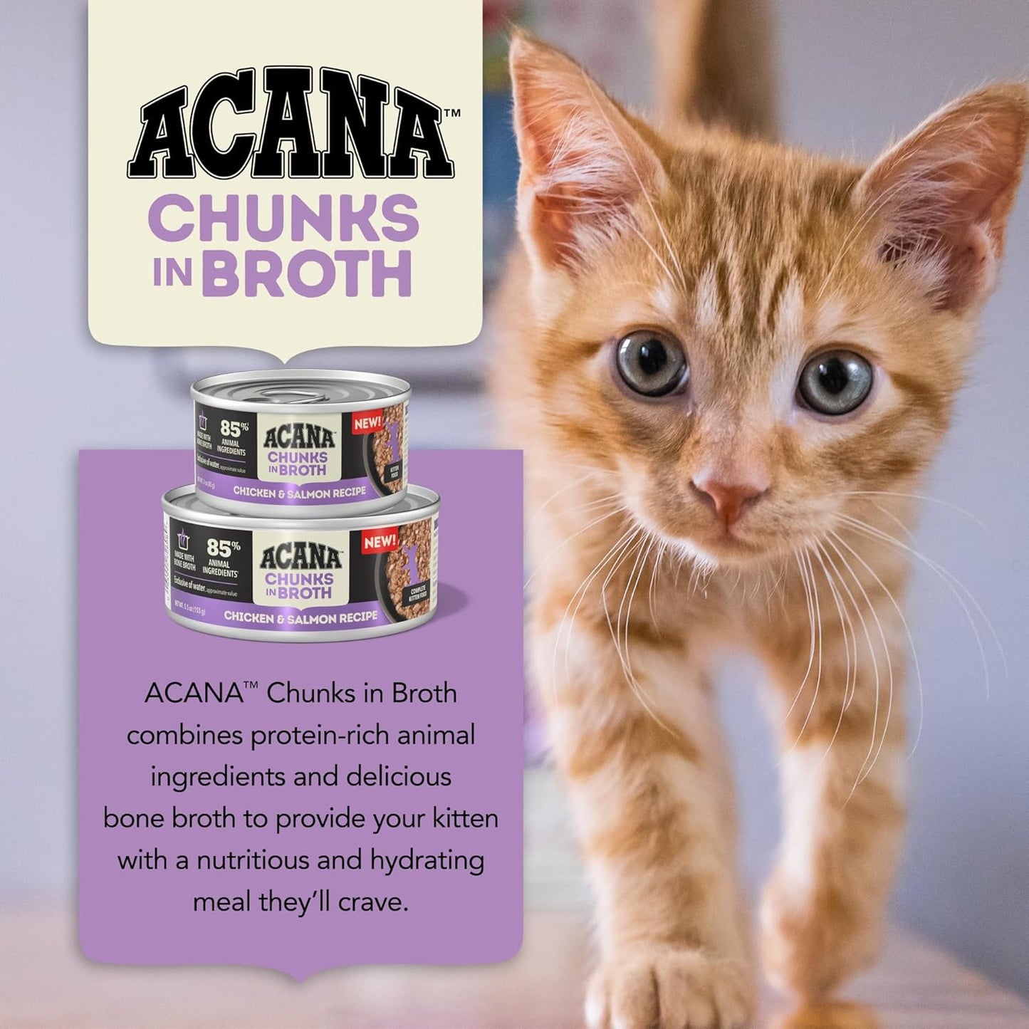 ACANA Chunks in Broth Wet Cat Food Chicken & Salmon Recipe for Kittens 3oz Cans (12 Count)