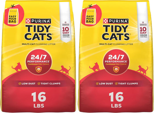 Purina Tidy Cats Clumping Cat Litter Odor Control, 24/7 Performance Multi Cat Litter - 16 lb. Bag (Pack of 2)