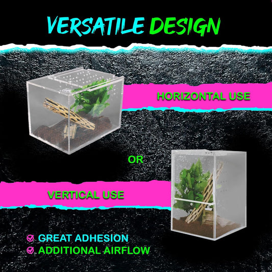Jumping Spider Enclosure 5"x5"x7" or Tarantula Enclosure - Reptile Terrarium w/Sliding Magnetic Door - Great Reptile Tank & - Acrylic Aquarium Spider Box for Terrestrial or Arboreal Animals