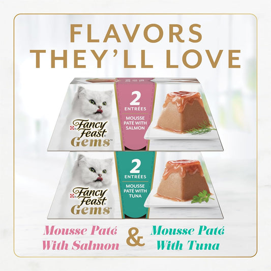 Fancy Feast Gems Pate Cat Food Mousse Salmon or Tuna and a Halo of Savory Gravy Wet Cat Food Variety Pack - (1) 8 ct. Boxes - 8 ct. Box