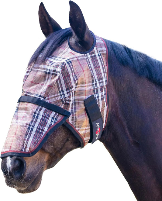 Kensington Signature Fly Mask with Removable Nose — Protects Horses Face and Nose from Biting Insects and UV Rays While Allowing Full Visibility — Ears and Forelock Able to Come Through The Mask