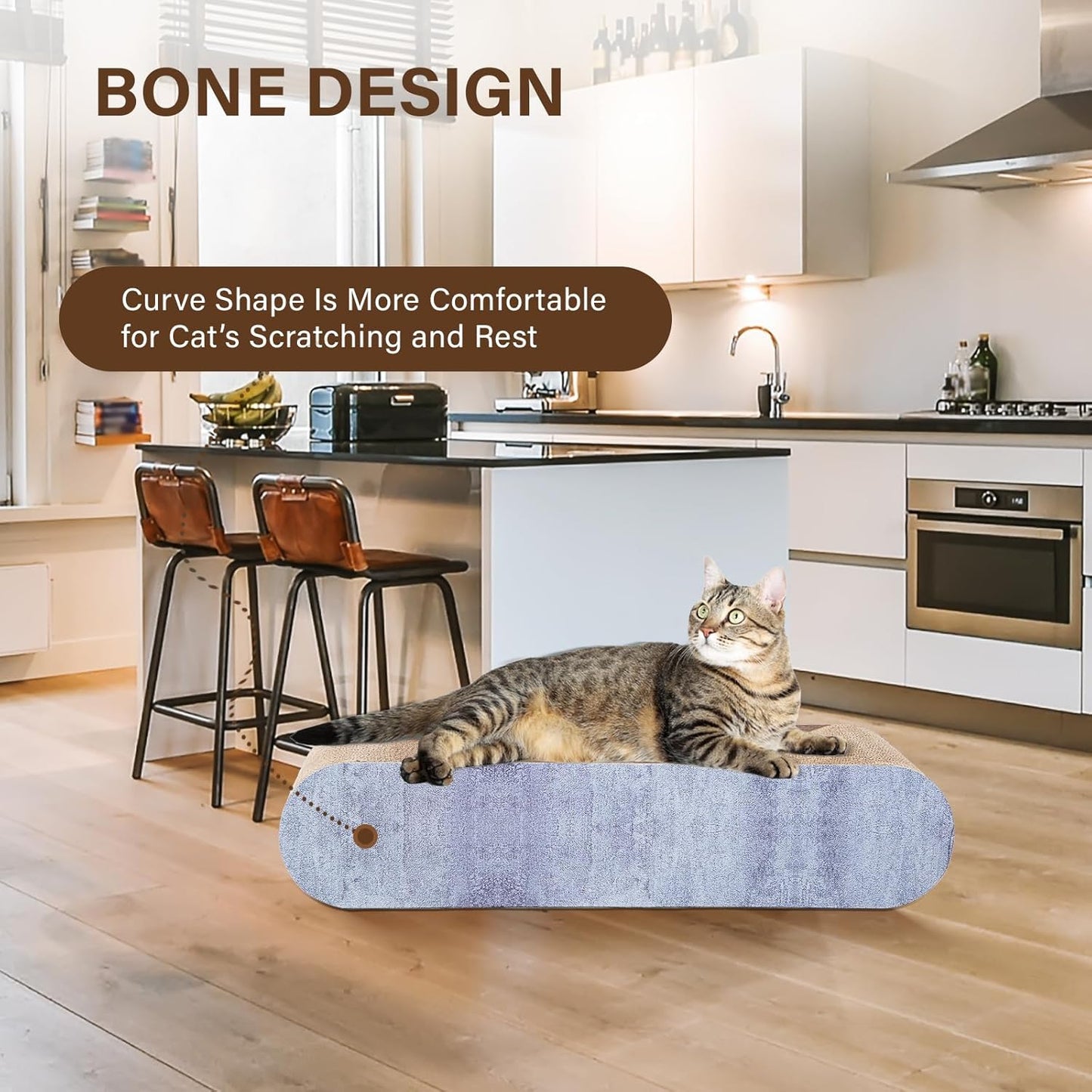 2 in 1 Cat Scratcher Cardboard Lounge Bed, Cat Scratching Post, Durable Board Pads Prevents Furniture Damage,Large (Reversible Grey)