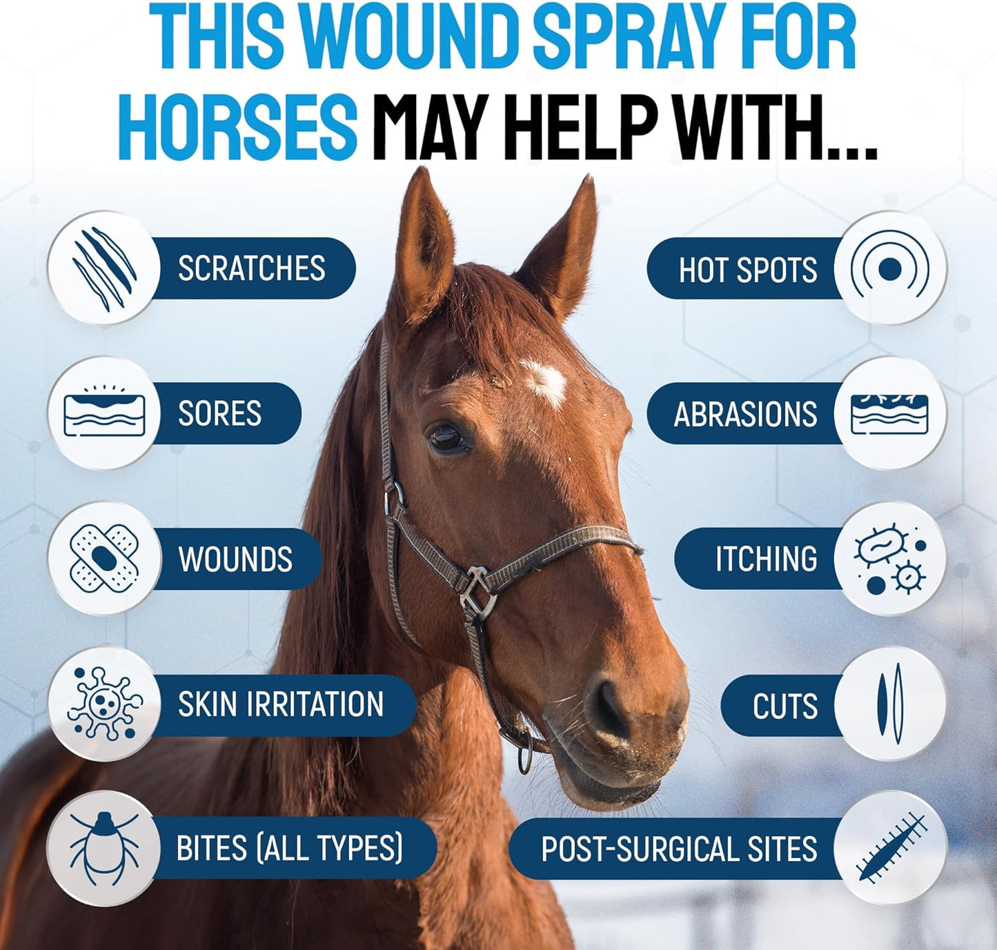 Horse Wound Care Spray with Silver – Wounds, Scratches, Cuts, Abrasions, Itching, Hot Spots, Skin Irritation – First Aid Solution and Breeds – 4 Oz