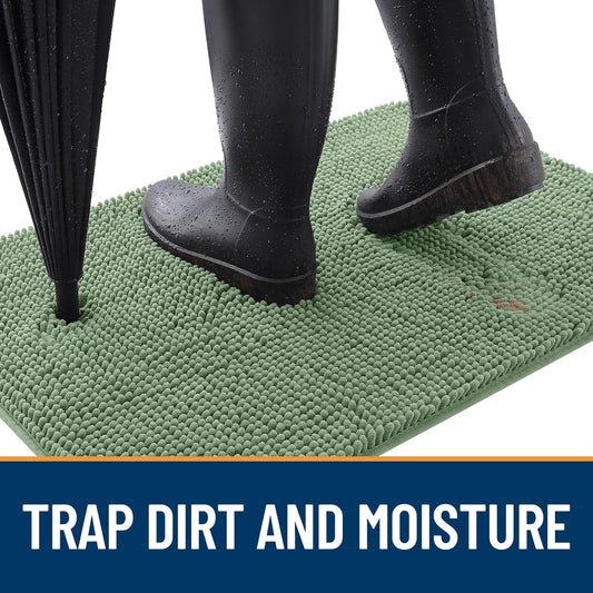 OLANLY Dog Door Mat for Muddy Paws 70x46, Absorbs Moisture and Dirt, Absorbent Non-Slip Washable Doormat, Quick Dry Chenille Mud Mat, Entry Indoor Entryway Carpet for Inside Floor, Olive Green