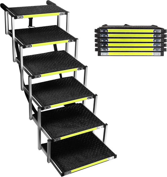 Sturdy 6-Step Aluminum Frame Dog Stair with 1680D PVC Fabric - Non-Slip, Lightweight & Portable - Ideal for Car, SUV, Truck Access - Black (106x80x43cm)