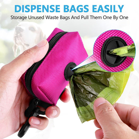 Dog Waste Bag Dispenser Pet Poop Bags Holder for Doggie Waste Bags Dispensers Soft Fabric Zipper Small Doggy Puppy Pouch for Leash Accessory Attachment with Carrier,Pink