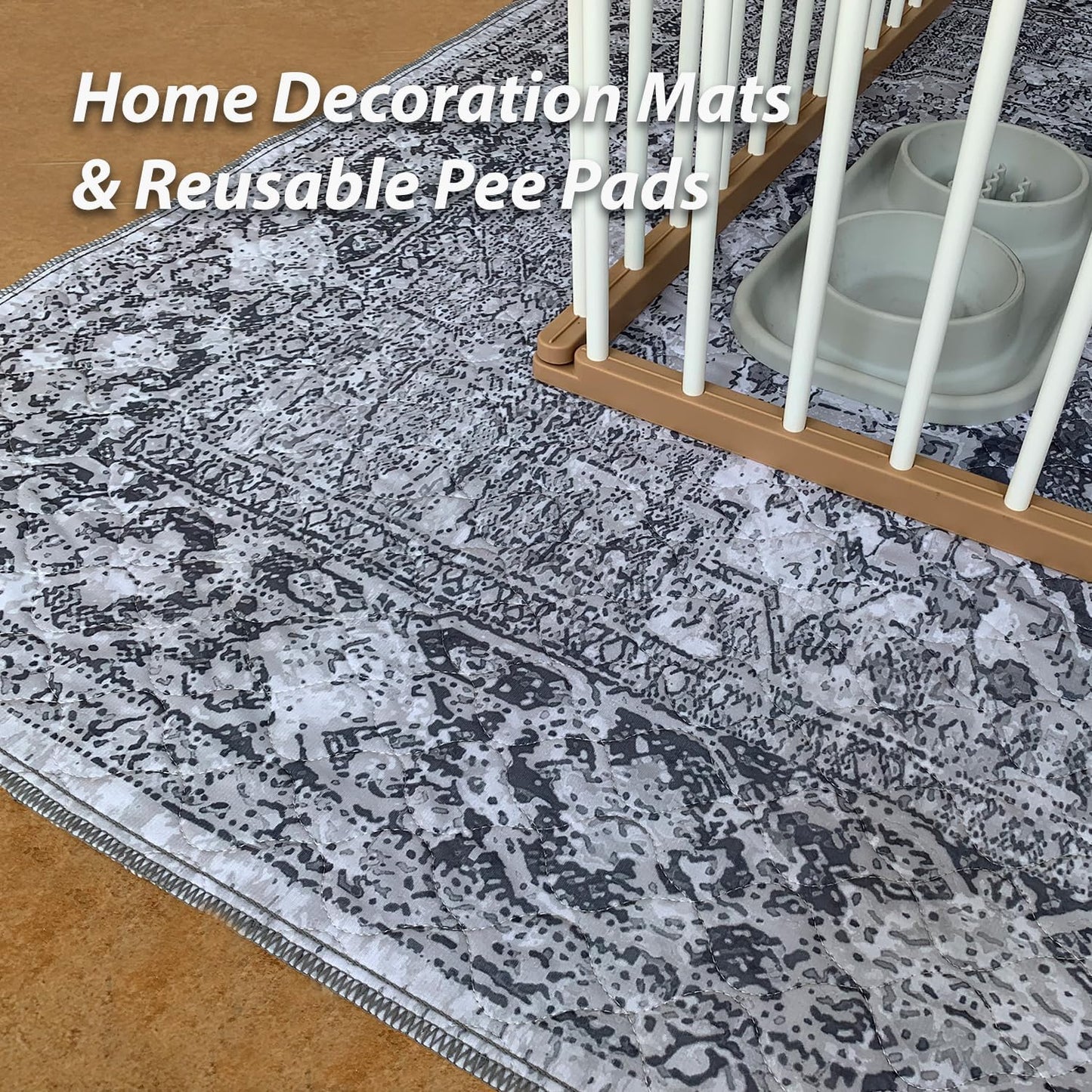 nunubaby 4PACK Washable Pee Pads for Dogs, Stylish, Non-Slip and Leak-Proof Pee Pads. Reusable Potty Pads for Dogs for Crates and Floors.(Gray/Geo, 18" x24")