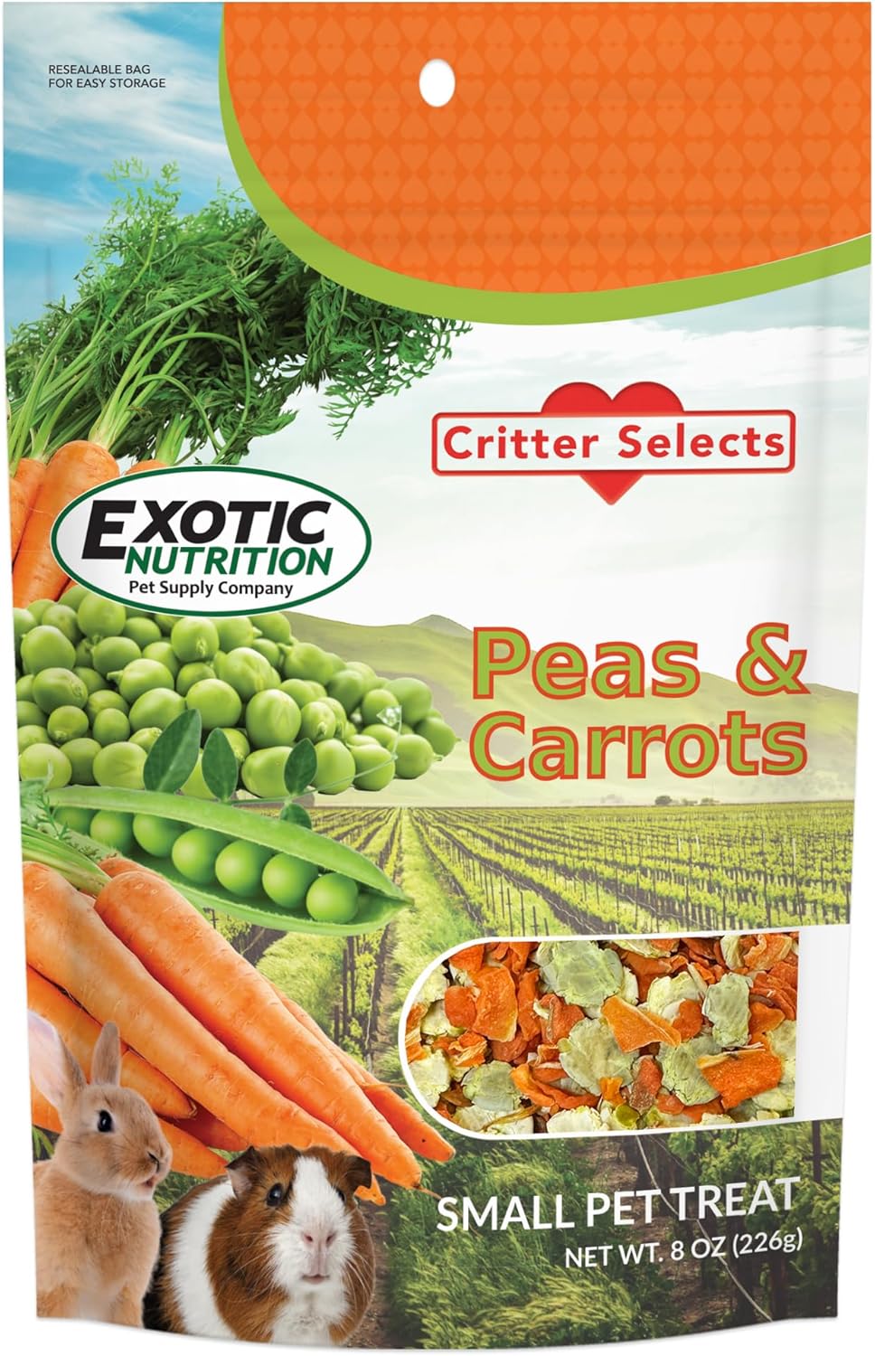 Exotic Nutrition Peas & Carrots 8 oz. - Healthy Natural Mixed Dried Vegetable Treat - for Rabbits, Guinea Pigs, Hamsters, Chinchillas and Small Pets