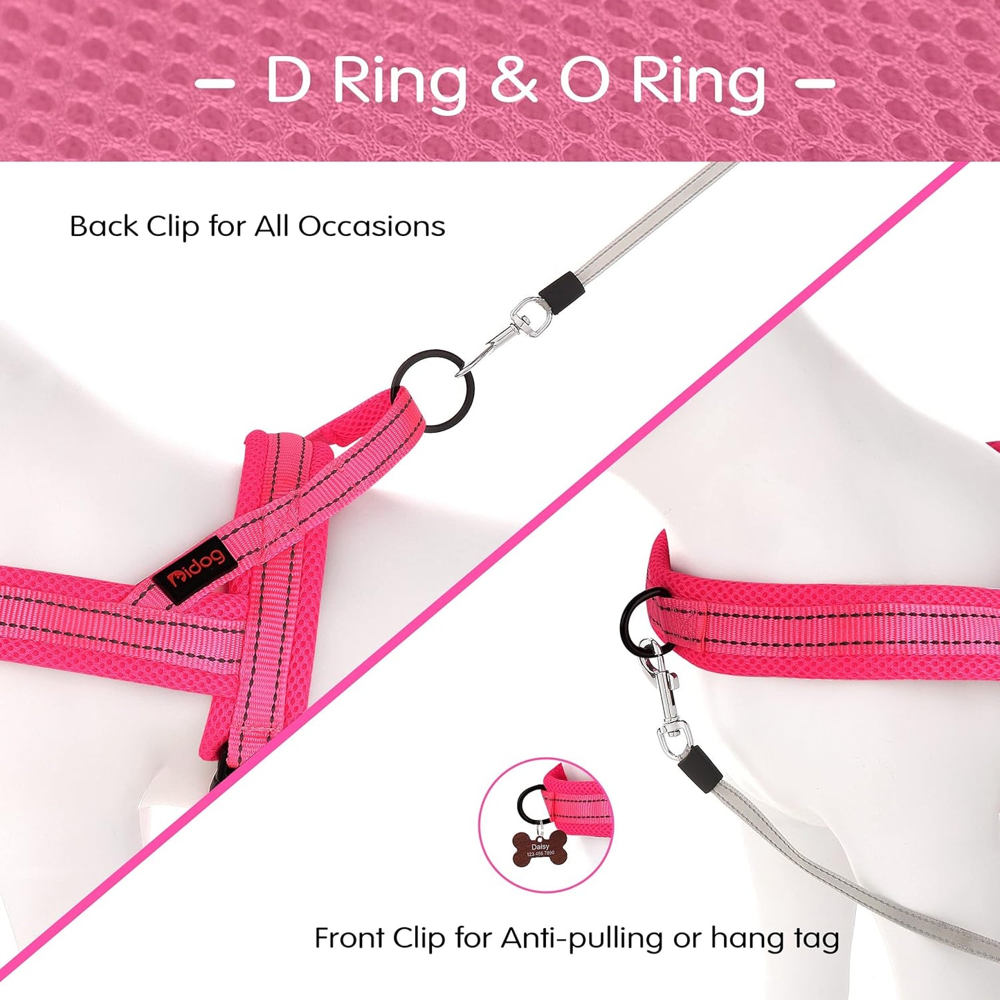 Didog No Pull Dog Harness with Soft Mesh Padded,Reflective & Quick Fit Light Weight Dog Strap Vest Harness,Easy for Walking Training (L:Chest 26-32", Pink)