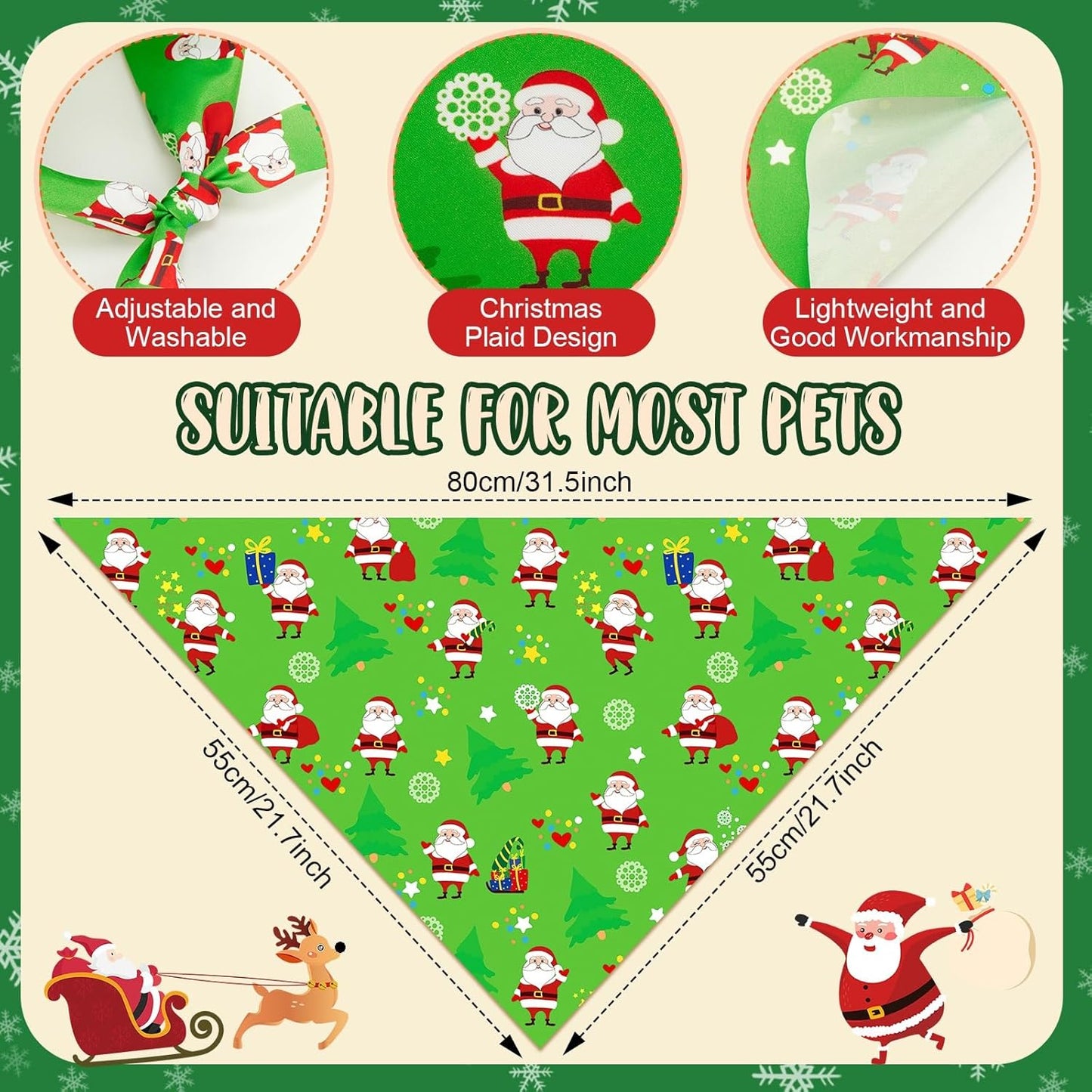 Weewooday 50 Pcs Christmas Bandanas for Dogs Xmas Bandanas Bulk with Santa Snowflake Candy Cane Soft Bibs Adjustable Triangle Doggie Scarf for Small Medium Large Pet (31.5 x 21.7 x 21.7 Inch)