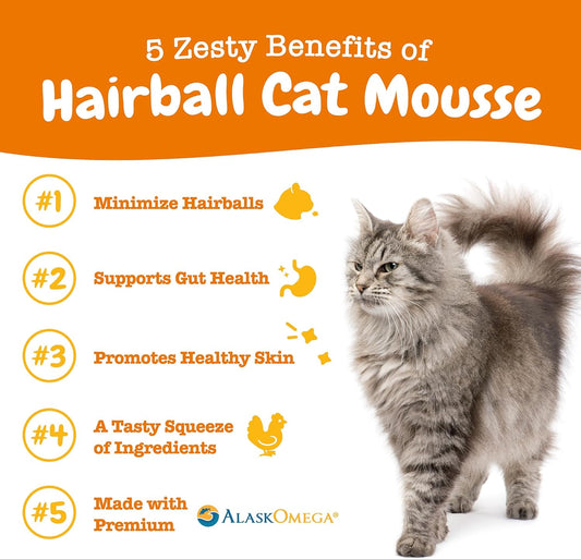 Zesty Paws Hairball Cat Mousse - Lickable Cat Treats Squeeze Up - Squeeze Furball Control - Puree Tube Treats for Digestive Support - Skin & Gut Health - Chicken 3ct