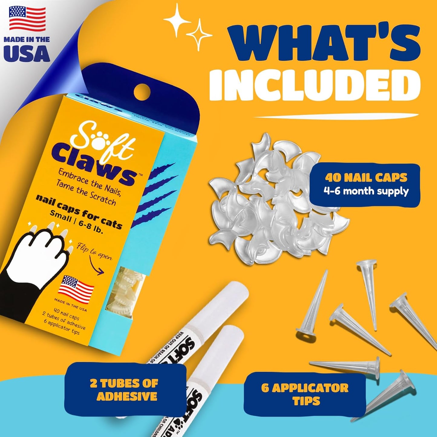 Soft Claws Cat Nail Caps for Small Cats–(40 Caps, Silver Sparkle)-Made in USA-Veterinarian-Developed, Non-Toxic| Protects Furniture & Skin-Easy to Apply, Long-Lasting Anti-Scratch Soft Cat Claw Covers