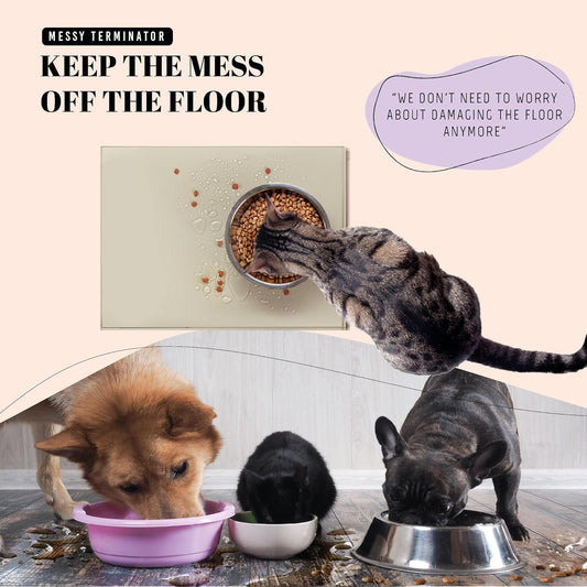 AVERYDAY 18x10'' Dog Mat for Food and Water, Waterproof Silicone Mat with Non-Slip Rubber for Dogs and Cats