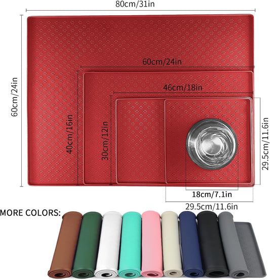 Ptlom Dog Food Mat Anti-Slip Pet Bowl Mats for Food and Water, High-Lips Pet Placemat Prevent Messy Spills to Floor, Waterproof Puppy Feeding Tray for Small, Medium Large Dogs Cats, Silicone