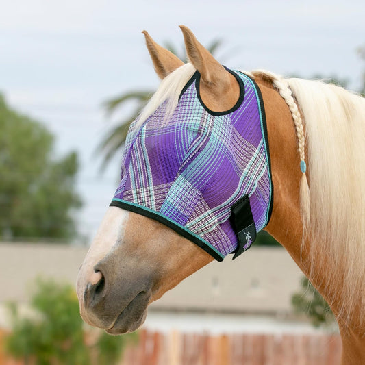 Kensington UV Horse Fly Mask with Web Trim - Protective Mask with Dual Ear Opening & Forelock Freedom - Medium, Lavender Mint