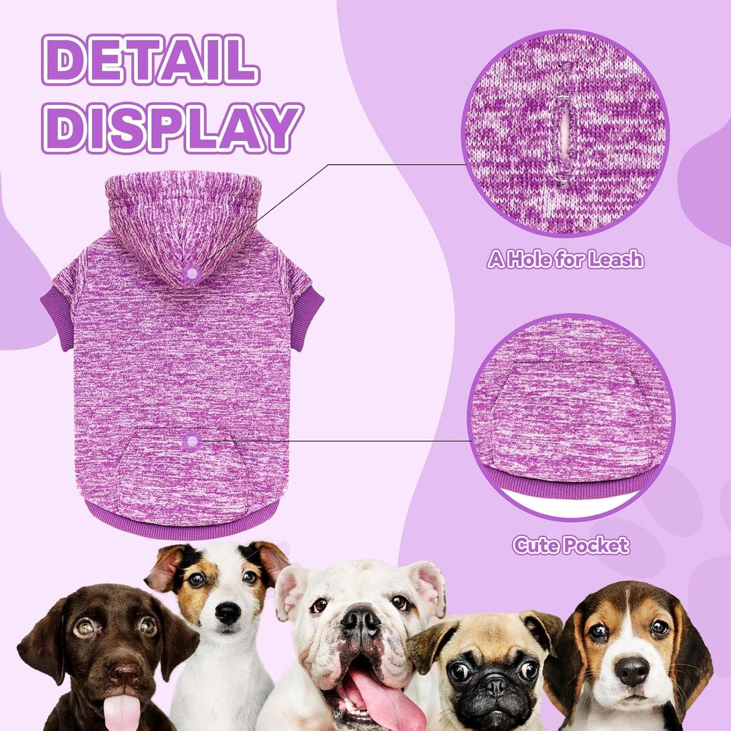 Dog Sweaters for Large Dogs Dog Hoodie Fleece Sweater Soft Clothes Sweatshirt with Pocket Hoodie for Large Dogs(Purple&XXL)