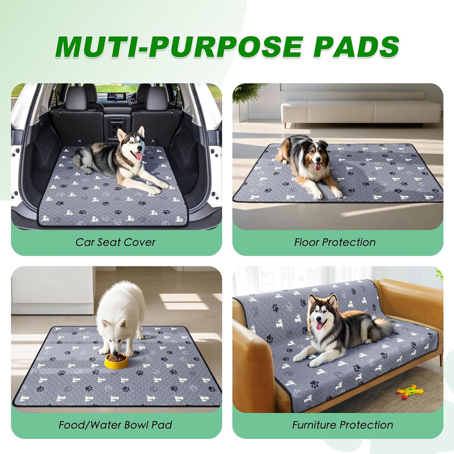 Washable Pee Pads, Puppy Pee Pad for Dogs, 2 Pack Absorbent Reusable Training Dog Pads Pet Puppy Pads, Non-Slip Potty Pads for Whelping, Playpen, Crate, Bed, Grey 36"x54"