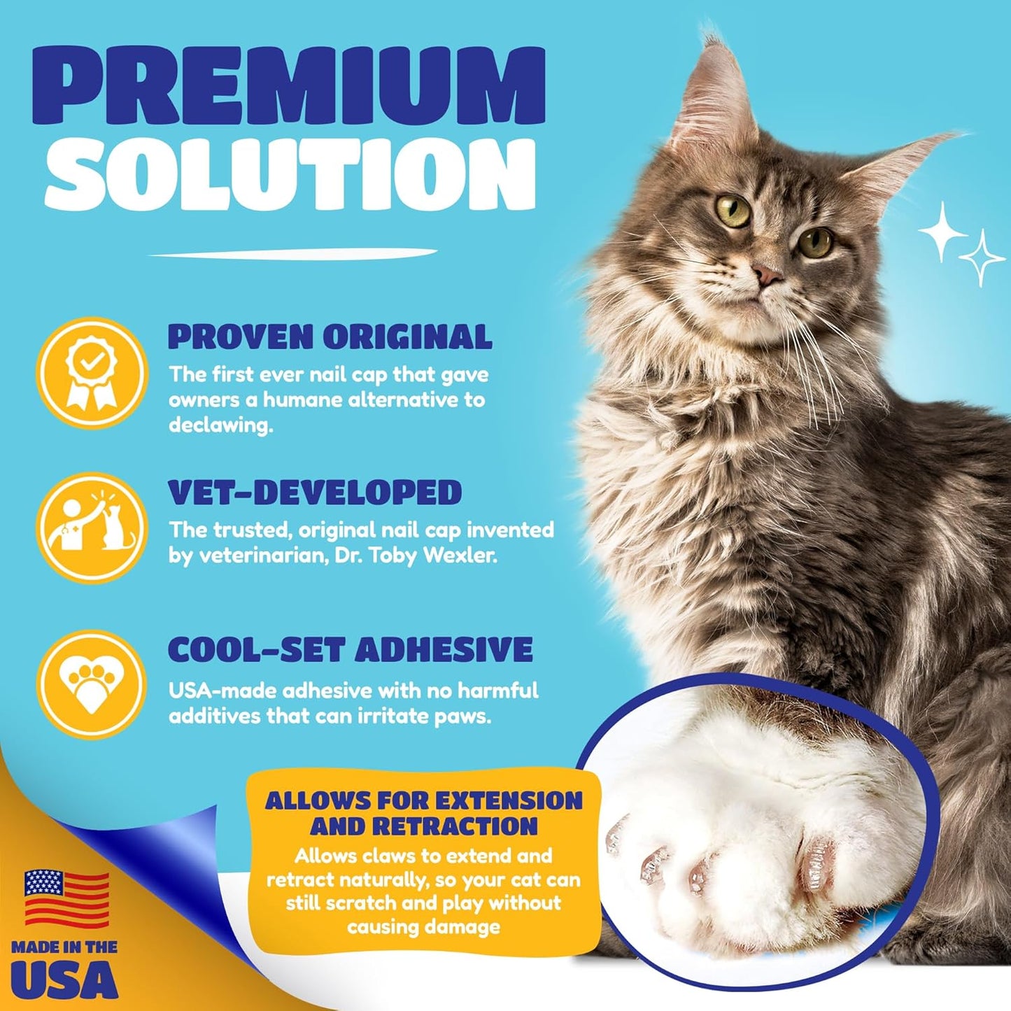 Soft Claws Cat Nail Caps for Large Cats – (40 Caps, Clear) - Made in USA - Veterinarian-Developed | Protects Furniture & Skin - Easy to Apply, Long-Lasting Anti-Scratch Soft Cat Claw Covers