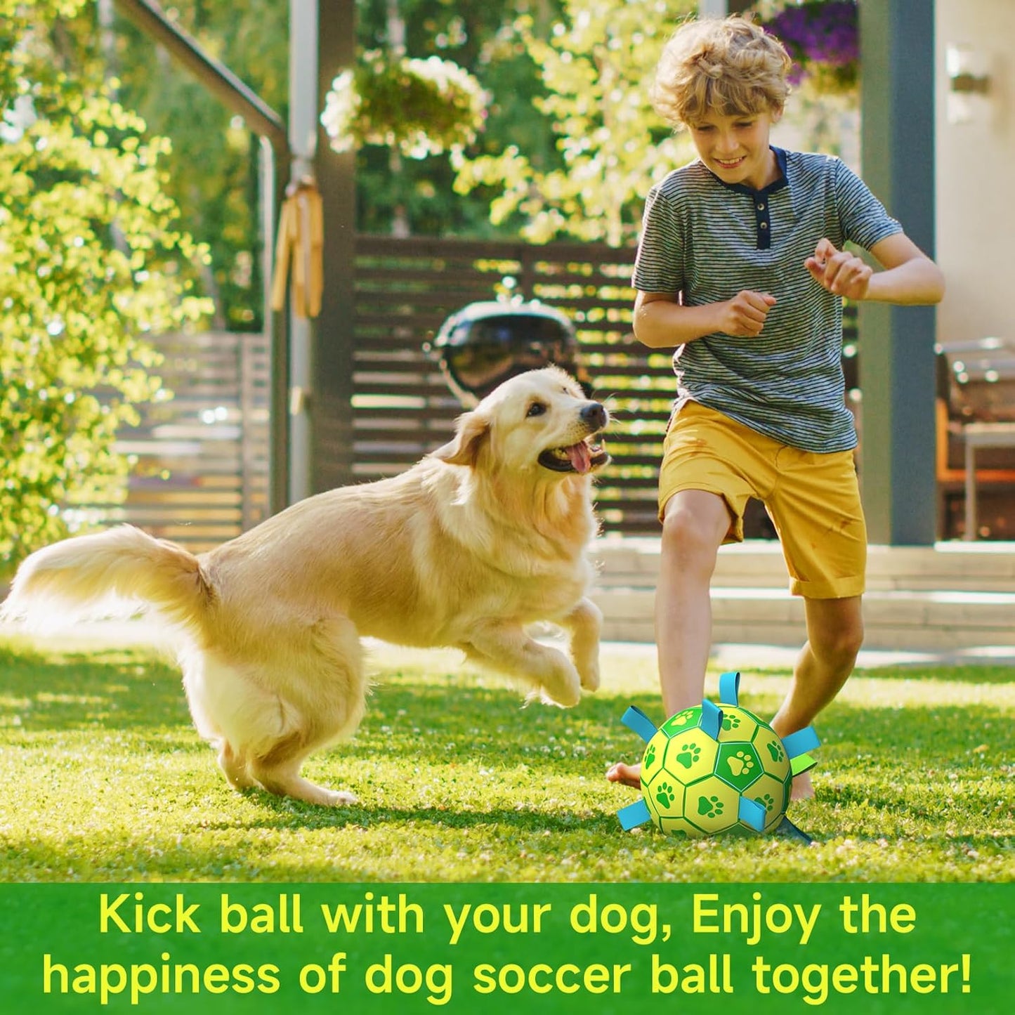 QDAN Dog Toys Soccer Ball - Durable Dog Balls with Strap for Medium Small Dogs, Puppy Birthday Gifts, Dog Tug Toy for Tug of War (8 Inch)